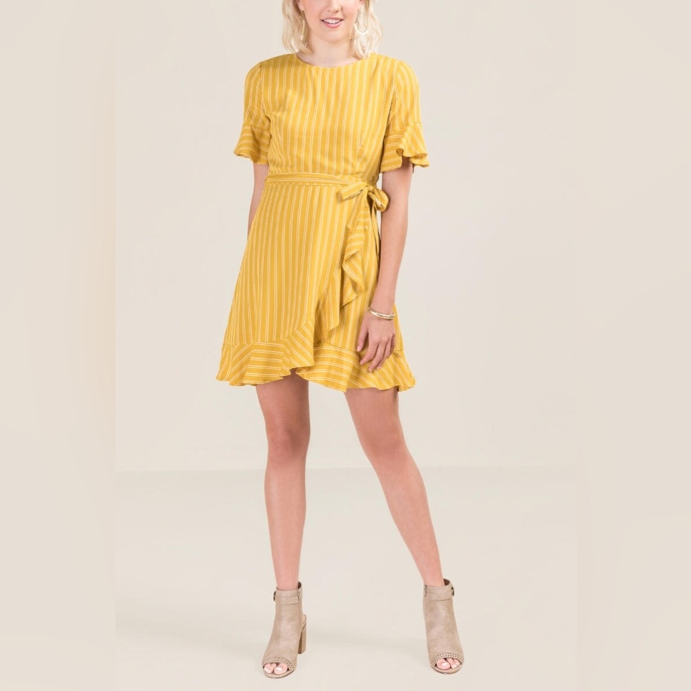 Blue Rain from Francesca's  Boutique Yellow Striped Wrap Dress